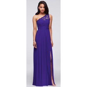 David’s Bridal Beloved One Shoulder Lace Bridesmaid Gown
